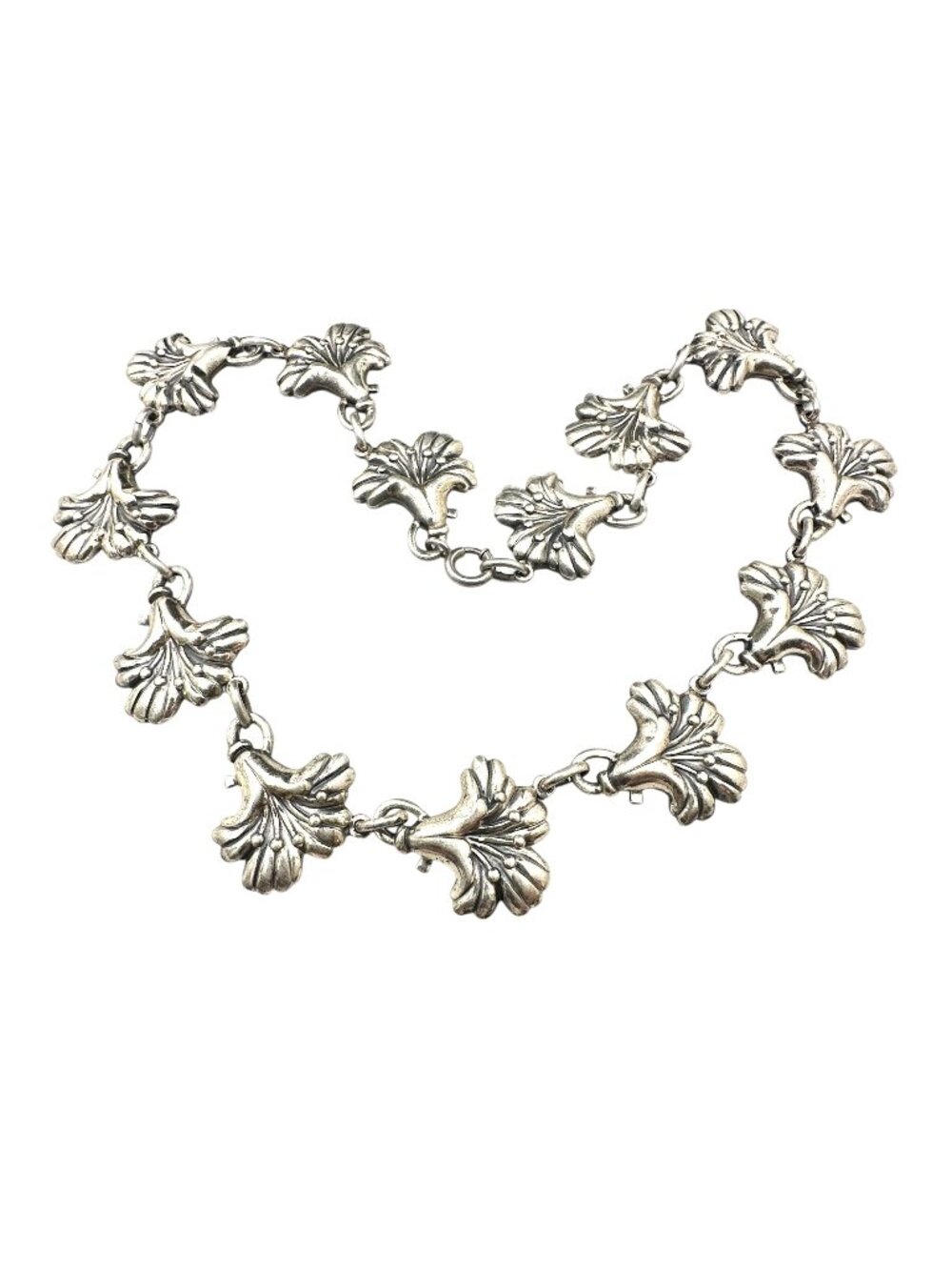 Vintage Danecraft Sterling Silver Flower Design Necklace 15 Inch 44 Grams